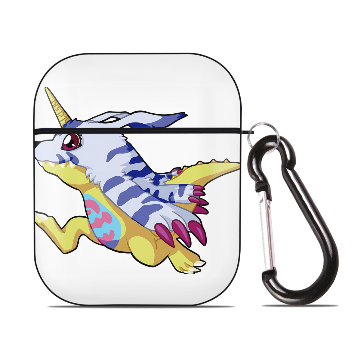 （画像用） Digimon デジタルモンスター/デジモン AirPods 第2世代保護ケース ハードシェル ブラック 耐衝撃・防指紋・カラビナ付き