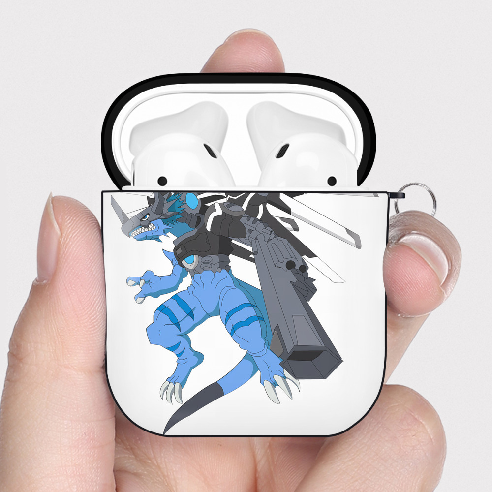 （画像用） Digimon デジタルモンスター/デジモン AirPods 第2世代保護ケース ハードシェル ブラック 耐衝撃・防指紋・カラビナ付き