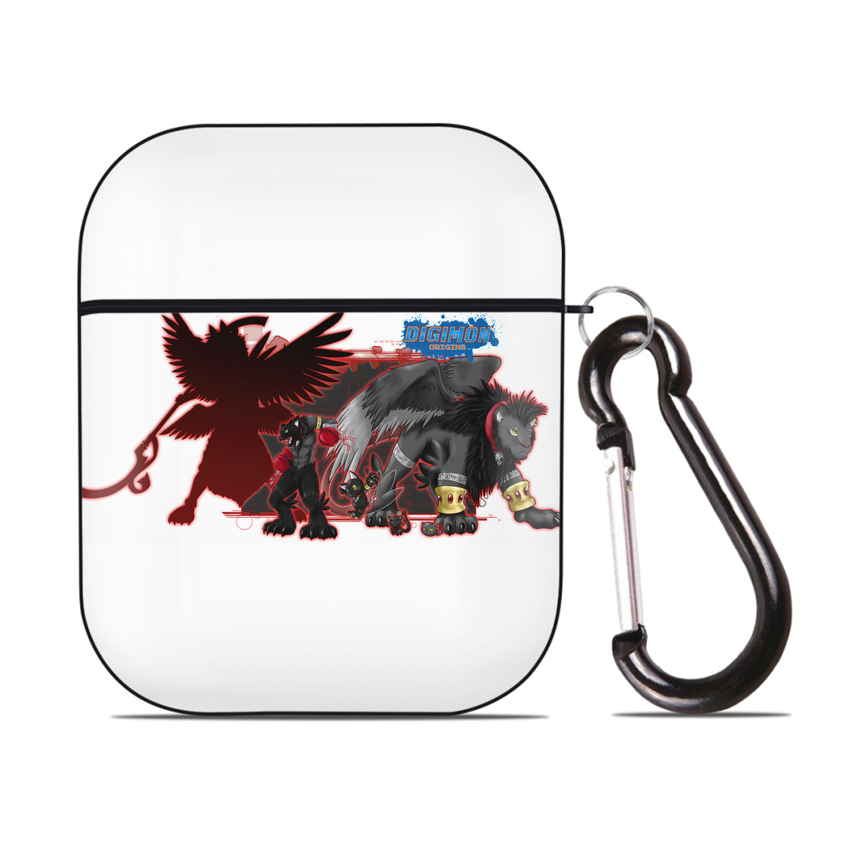 （画像用） Digimon デジタルモンスター/デジモン AirPods 第2世代保護ケース ハードシェル ブラック 耐衝撃・防指紋・カラビナ付き
