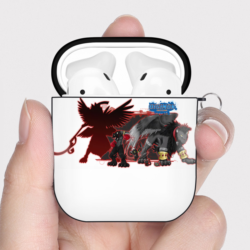 （画像用） Digimon デジタルモンスター/デジモン AirPods 第2世代保護ケース ハードシェル ブラック 耐衝撃・防指紋・カラビナ付き