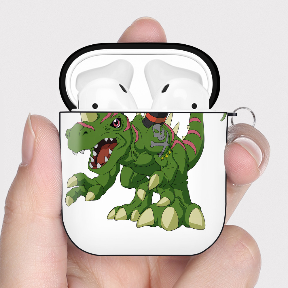 （画像用） Digimon デジタルモンスター/デジモン AirPods 第2世代保護ケース ハードシェル ブラック 耐衝撃・防指紋・カラビナ付き