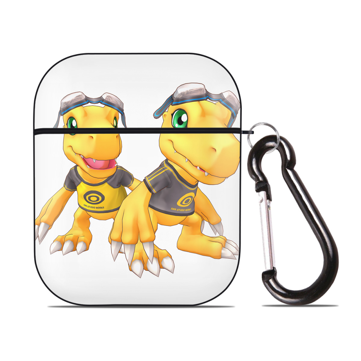 （画像用） Digimon デジタルモンスター/デジモン AirPods 第2世代保護ケース ハードシェル ブラック 耐衝撃・防指紋・カラビナ付き