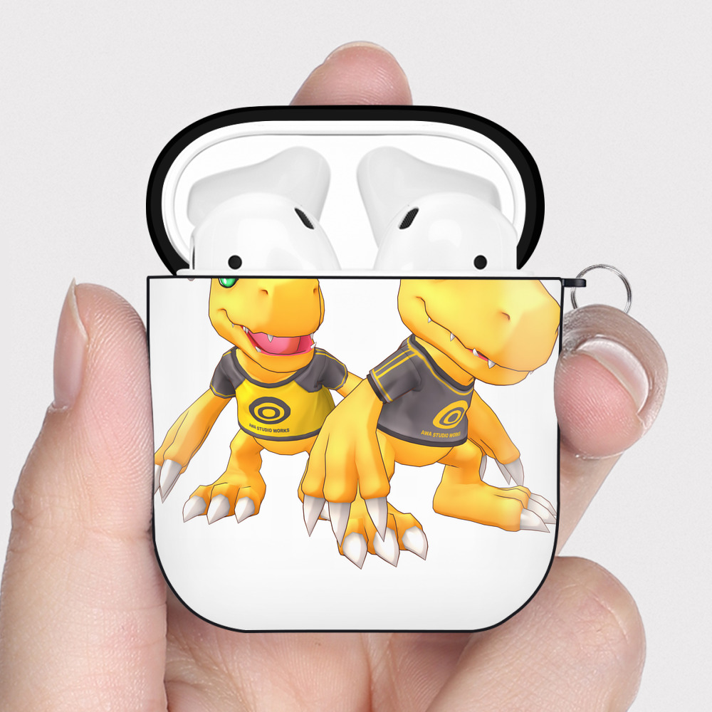 （画像用） Digimon デジタルモンスター/デジモン AirPods 第2世代保護ケース ハードシェル ブラック 耐衝撃・防指紋・カラビナ付き