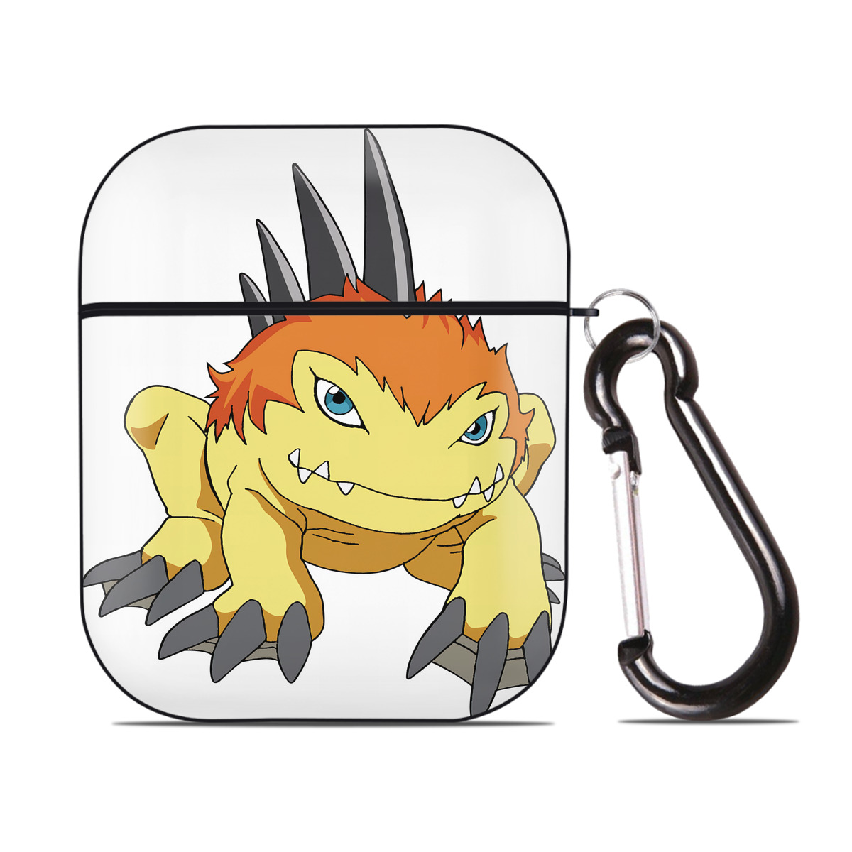 （画像用） Digimon デジタルモンスター/デジモン AirPods 第2世代保護ケース ハードシェル ブラック 耐衝撃・防指紋・カラビナ付き