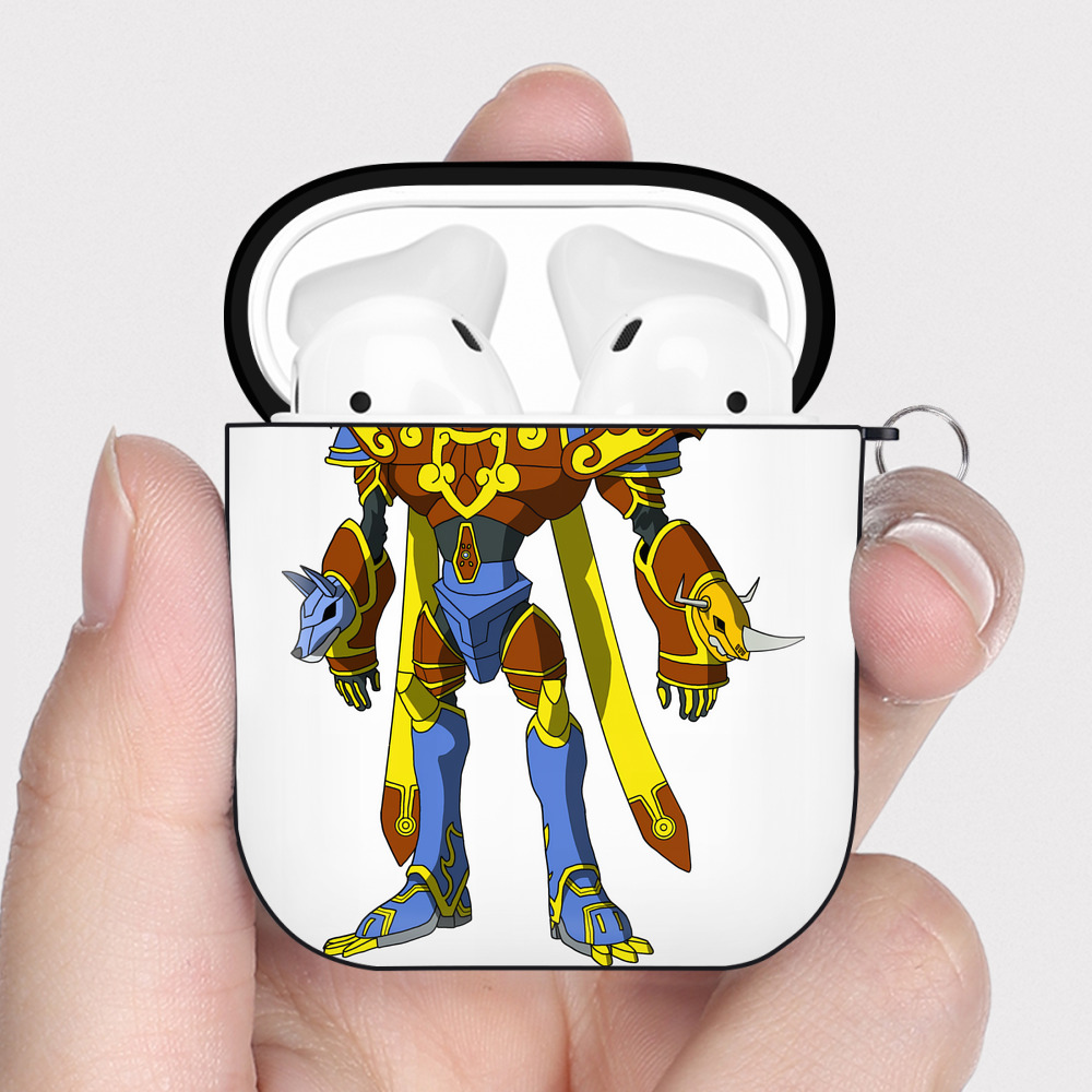 （画像用） Digimon デジタルモンスター/デジモン AirPods 第2世代保護ケース ハードシェル ブラック 耐衝撃・防指紋・カラビナ付き