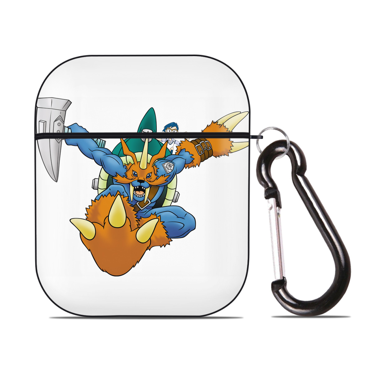 （画像用） Digimon デジタルモンスター/デジモン AirPods 第2世代保護ケース ハードシェル ブラック 耐衝撃・防指紋・カラビナ付き