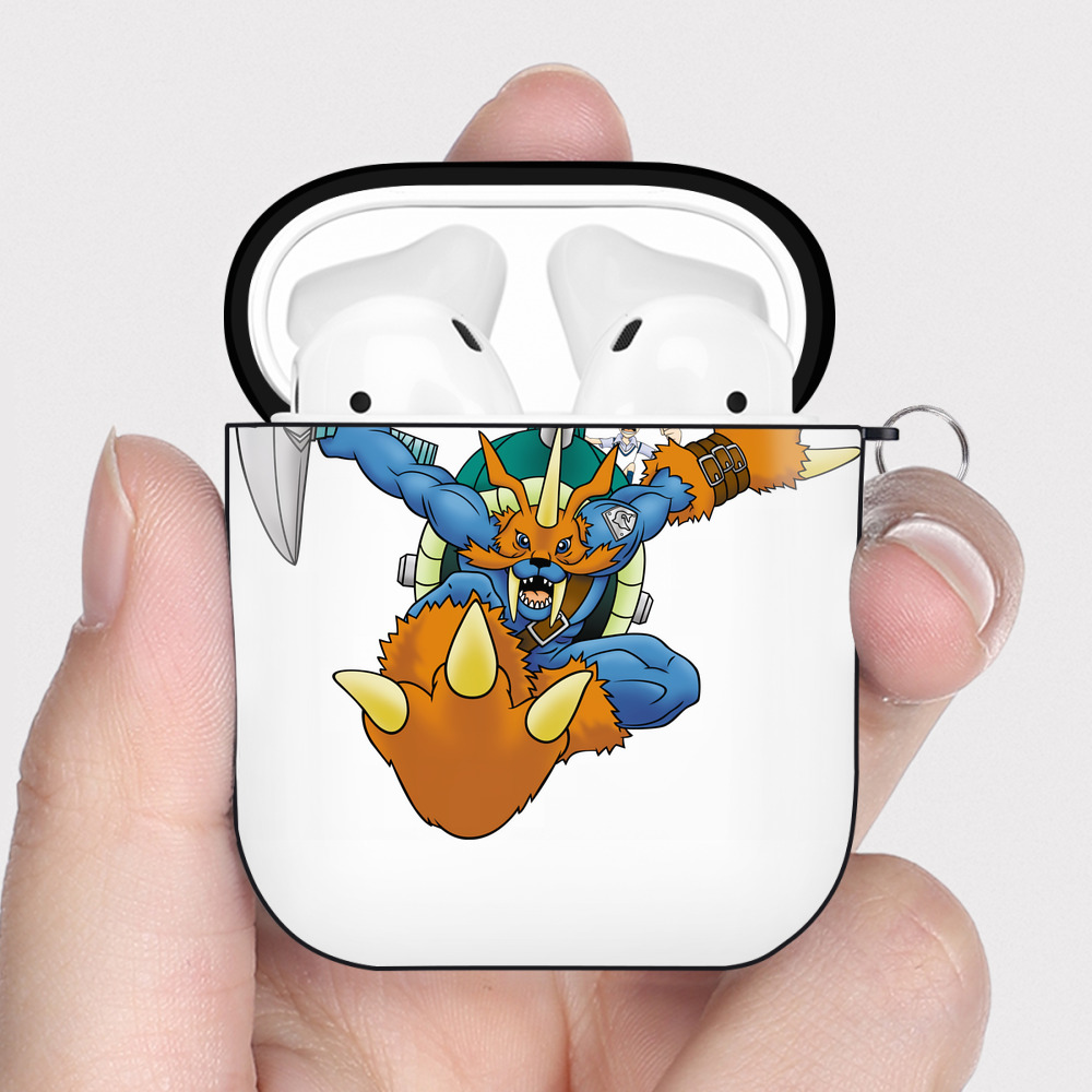 （画像用） Digimon デジタルモンスター/デジモン AirPods 第2世代保護ケース ハードシェル ブラック 耐衝撃・防指紋・カラビナ付き