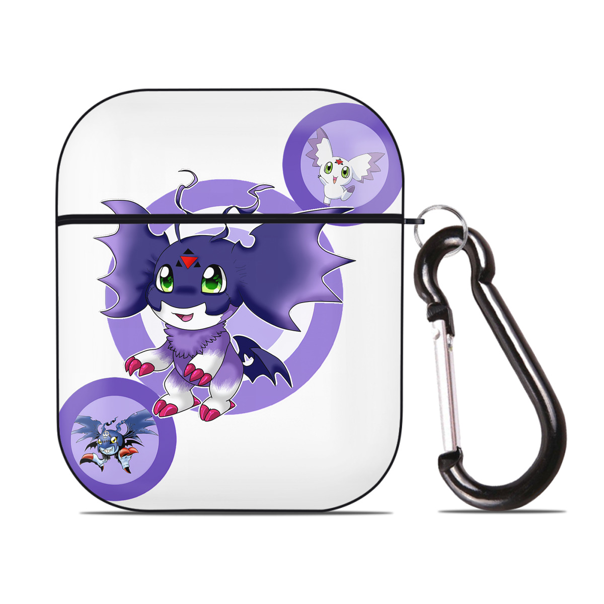 （画像用） Digimon デジタルモンスター/デジモン AirPods 第2世代保護ケース ハードシェル ブラック 耐衝撃・防指紋・カラビナ付き