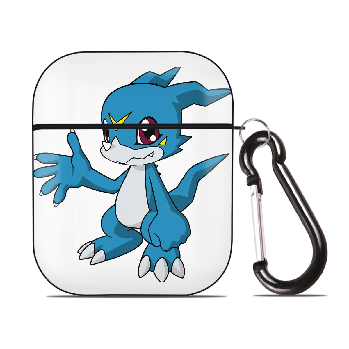 （画像用） Digimon デジタルモンスター/デジモン AirPods 第2世代保護ケース ハードシェル ブラック 耐衝撃・防指紋・カラビナ付き