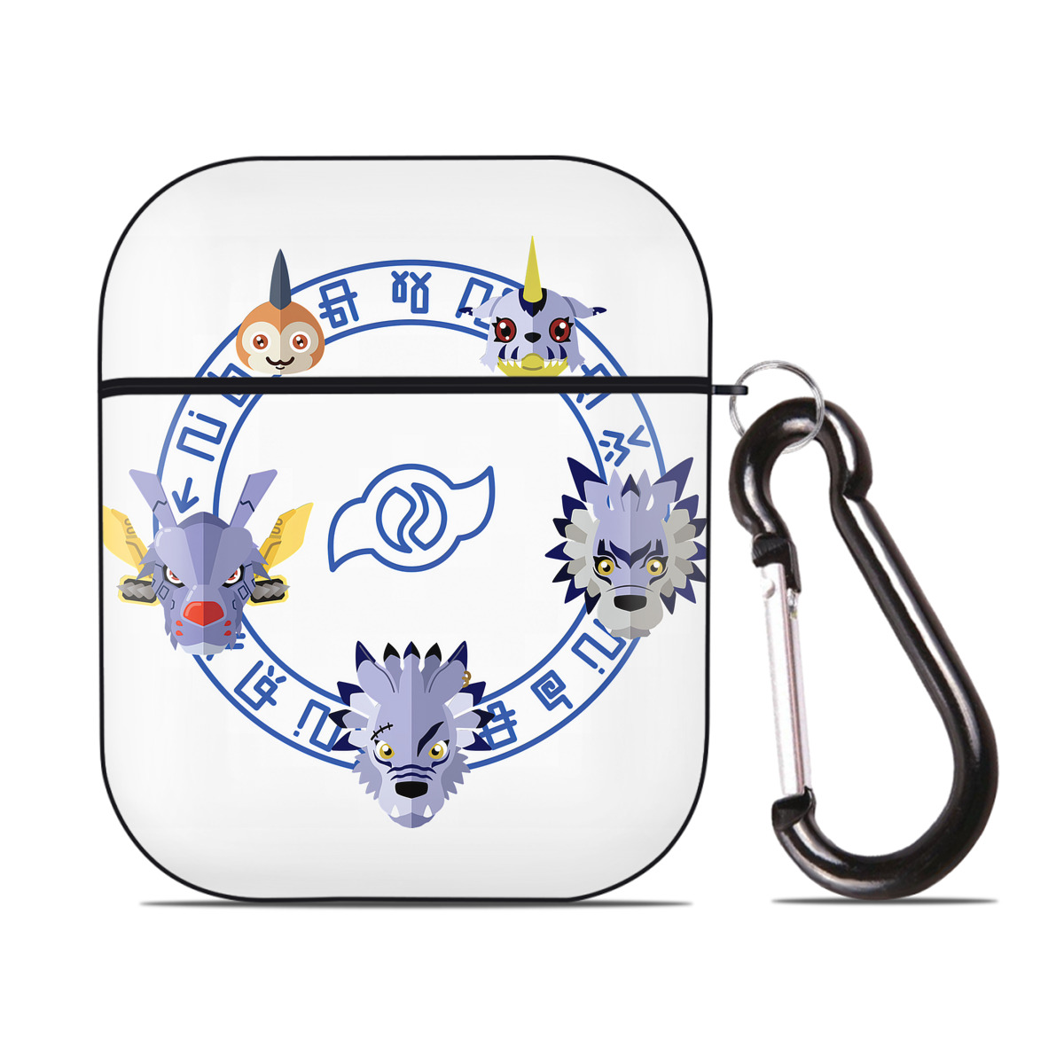 （画像用） Digimon デジタルモンスター/デジモン AirPods 第2世代保護ケース ハードシェル ブラック 耐衝撃・防指紋・カラビナ付き