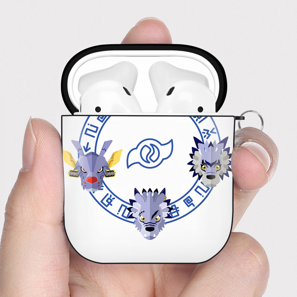 （画像用） Digimon デジタルモンスター/デジモン AirPods 第2世代保護ケース ハードシェル ブラック 耐衝撃・防指紋・カラビナ付き