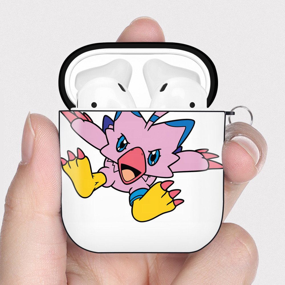 （画像用） Digimon デジタルモンスター/デジモン AirPods 第2世代保護ケース ハードシェル ブラック 耐衝撃・防指紋・カラビナ付き