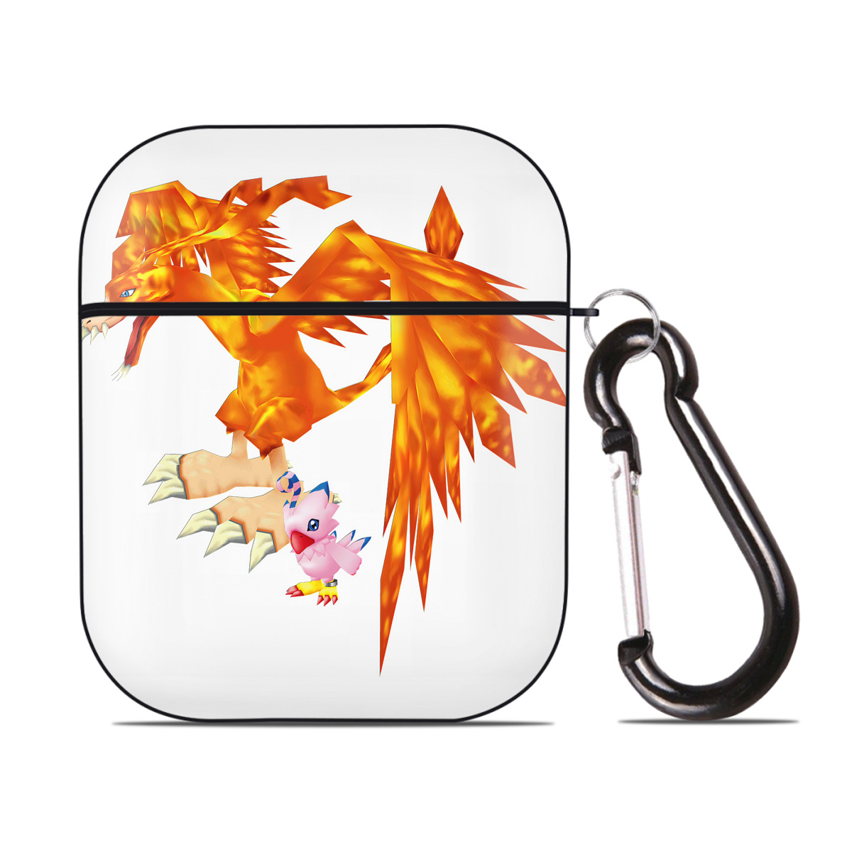 （画像用） Digimon デジタルモンスター/デジモン AirPods 第2世代保護ケース ハードシェル ブラック 耐衝撃・防指紋・カラビナ付き