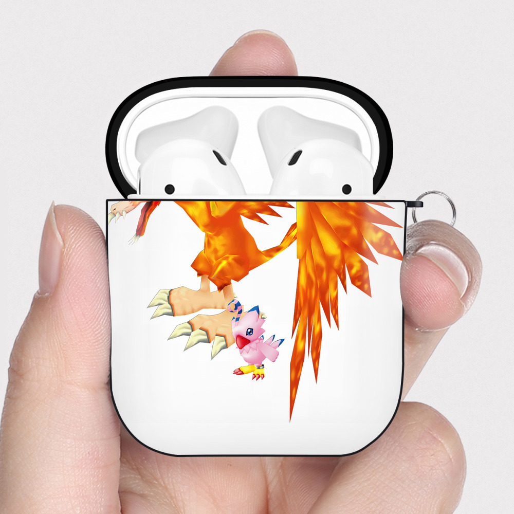 （画像用） Digimon デジタルモンスター/デジモン AirPods 第2世代保護ケース ハードシェル ブラック 耐衝撃・防指紋・カラビナ付き