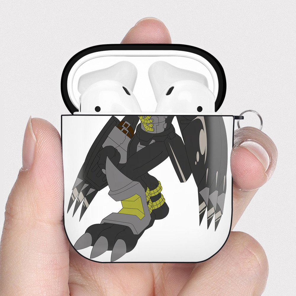 （画像用） Digimon デジタルモンスター/デジモン AirPods 第2世代保護ケース ハードシェル ブラック 耐衝撃・防指紋・カラビナ付き