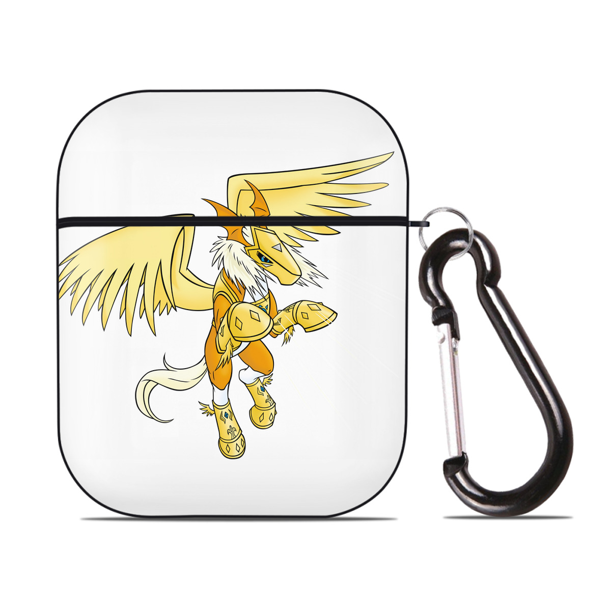 （画像用） Digimon デジタルモンスター/デジモン AirPods 第2世代保護ケース ハードシェル ブラック 耐衝撃・防指紋・カラビナ付き