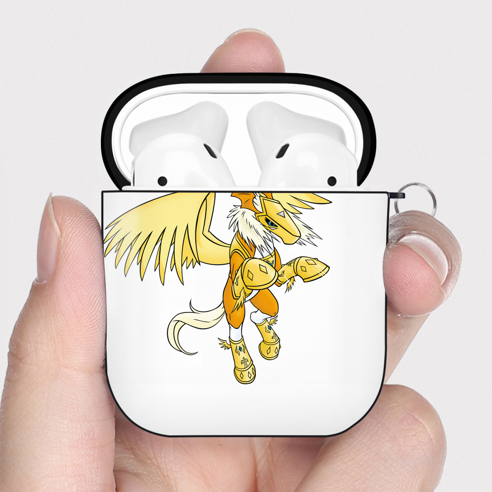 （画像用） Digimon デジタルモンスター/デジモン AirPods 第2世代保護ケース ハードシェル ブラック 耐衝撃・防指紋・カラビナ付き
