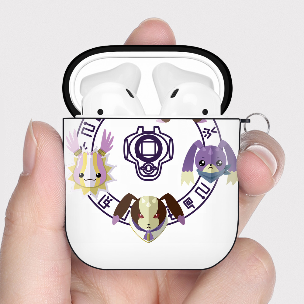 （画像用） Digimon デジタルモンスター/デジモン AirPods 第2世代保護ケース ハードシェル ブラック 耐衝撃・防指紋・カラビナ付き