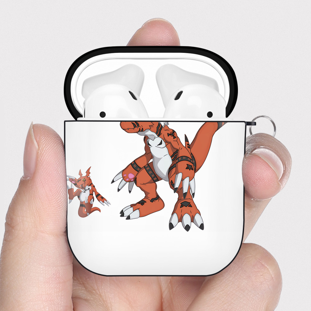 （画像用） Digimon デジタルモンスター/デジモン AirPods 第2世代保護ケース ハードシェル ブラック 耐衝撃・防指紋・カラビナ付き
