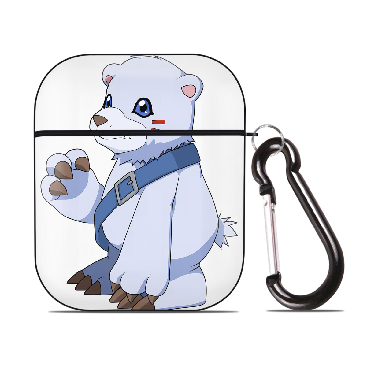 （画像用） Digimon デジタルモンスター/デジモン AirPods 第2世代保護ケース ハードシェル ブラック 耐衝撃・防指紋・カラビナ付き