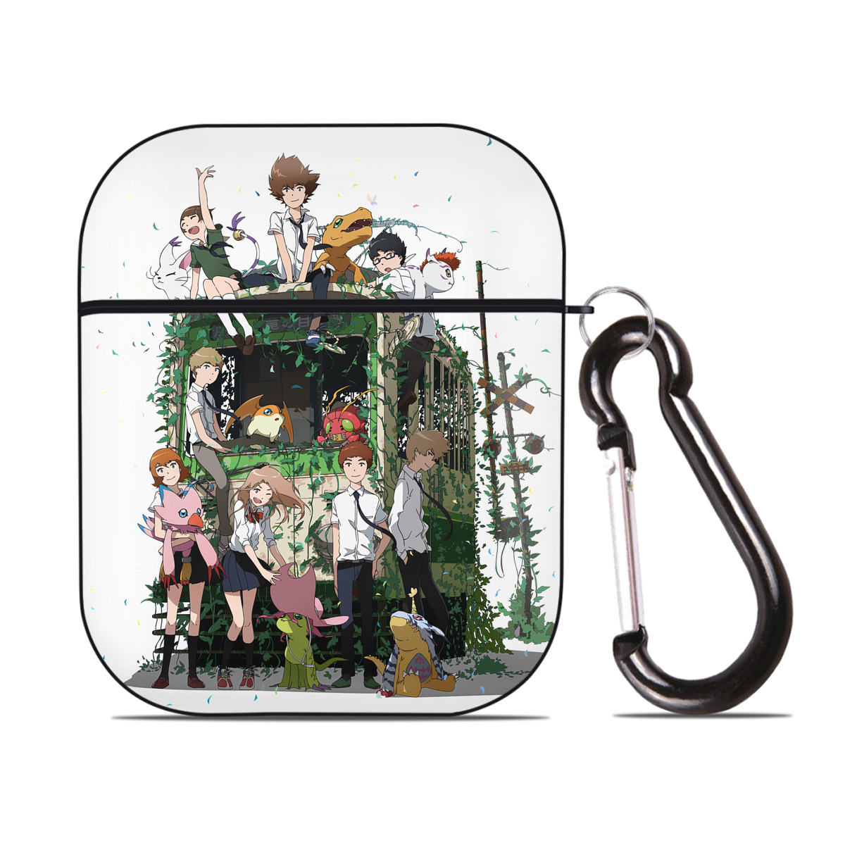 （画像用） Digimon デジタルモンスター/デジモン AirPods 第2世代保護ケース ハードシェル ブラック 耐衝撃・防指紋・カラビナ付き