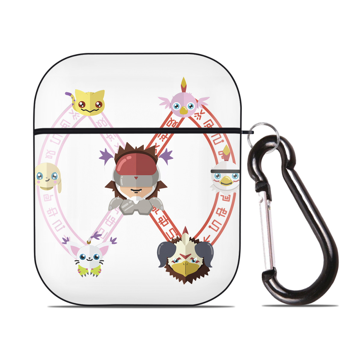 （画像用） Digimon デジタルモンスター/デジモン AirPods 第2世代保護ケース ハードシェル ブラック 耐衝撃・防指紋・カラビナ付き