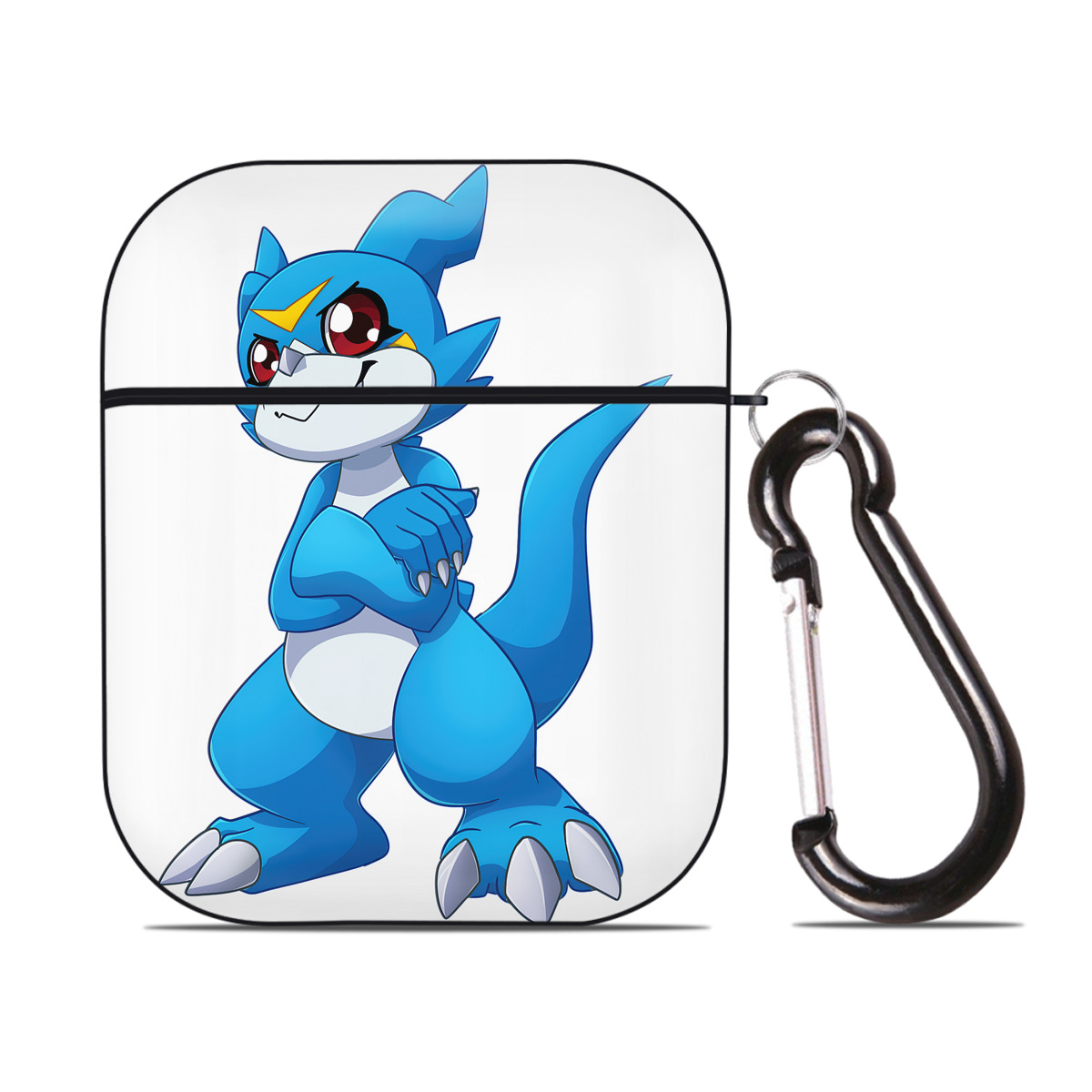 （画像用） Digimon デジタルモンスター/デジモン AirPods 第2世代保護ケース ハードシェル ブラック 耐衝撃・防指紋・カラビナ付き