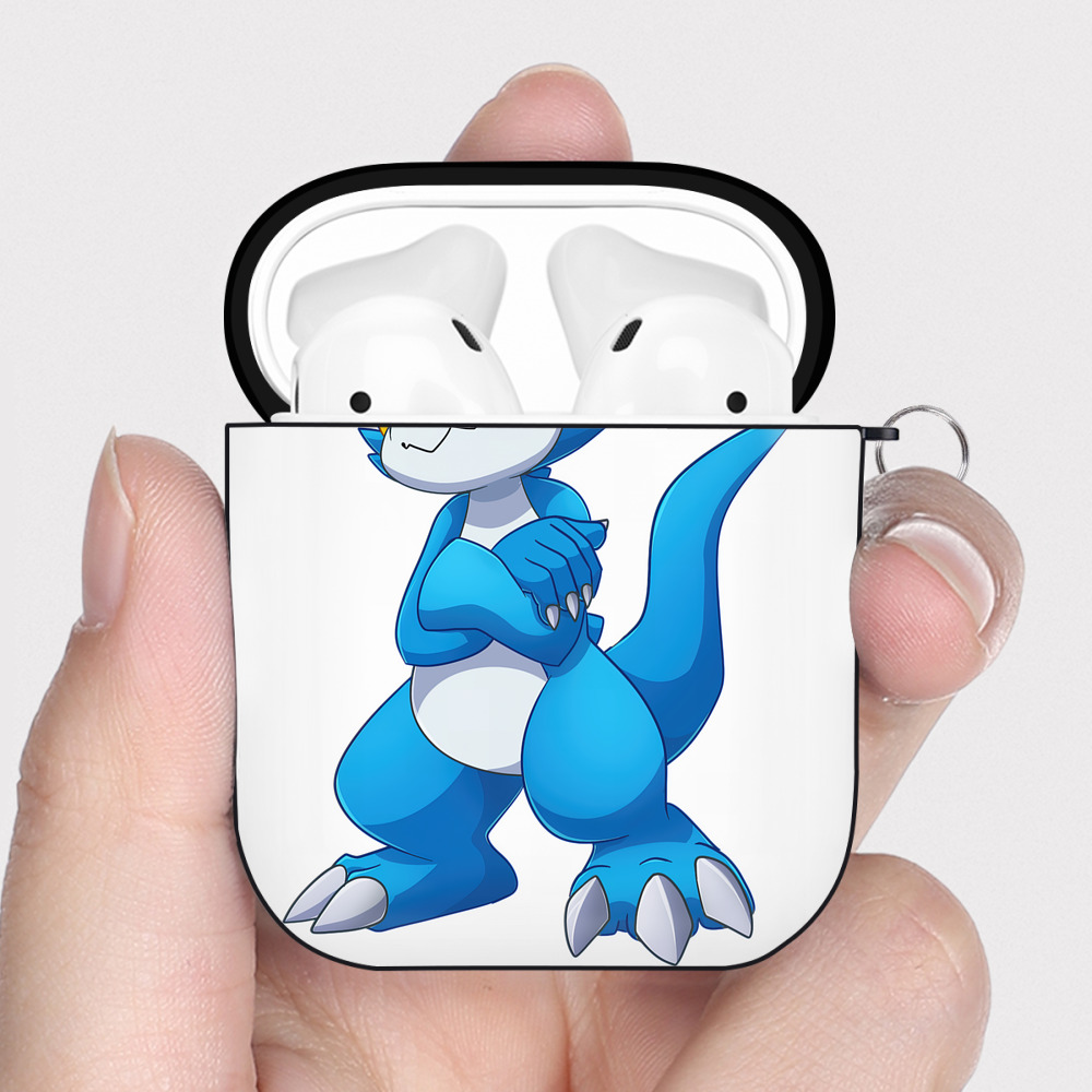 （画像用） Digimon デジタルモンスター/デジモン AirPods 第2世代保護ケース ハードシェル ブラック 耐衝撃・防指紋・カラビナ付き