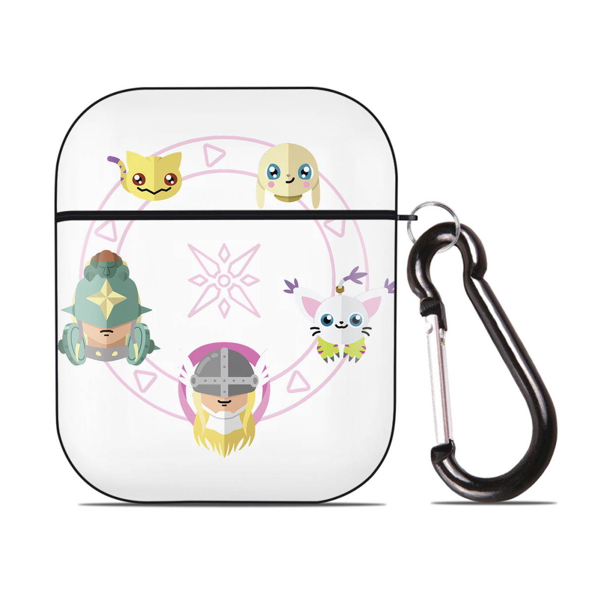 （画像用） Digimon デジタルモンスター/デジモン AirPods 第2世代保護ケース ハードシェル ブラック 耐衝撃・防指紋・カラビナ付き