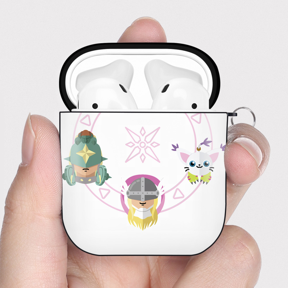 （画像用） Digimon デジタルモンスター/デジモン AirPods 第2世代保護ケース ハードシェル ブラック 耐衝撃・防指紋・カラビナ付き
