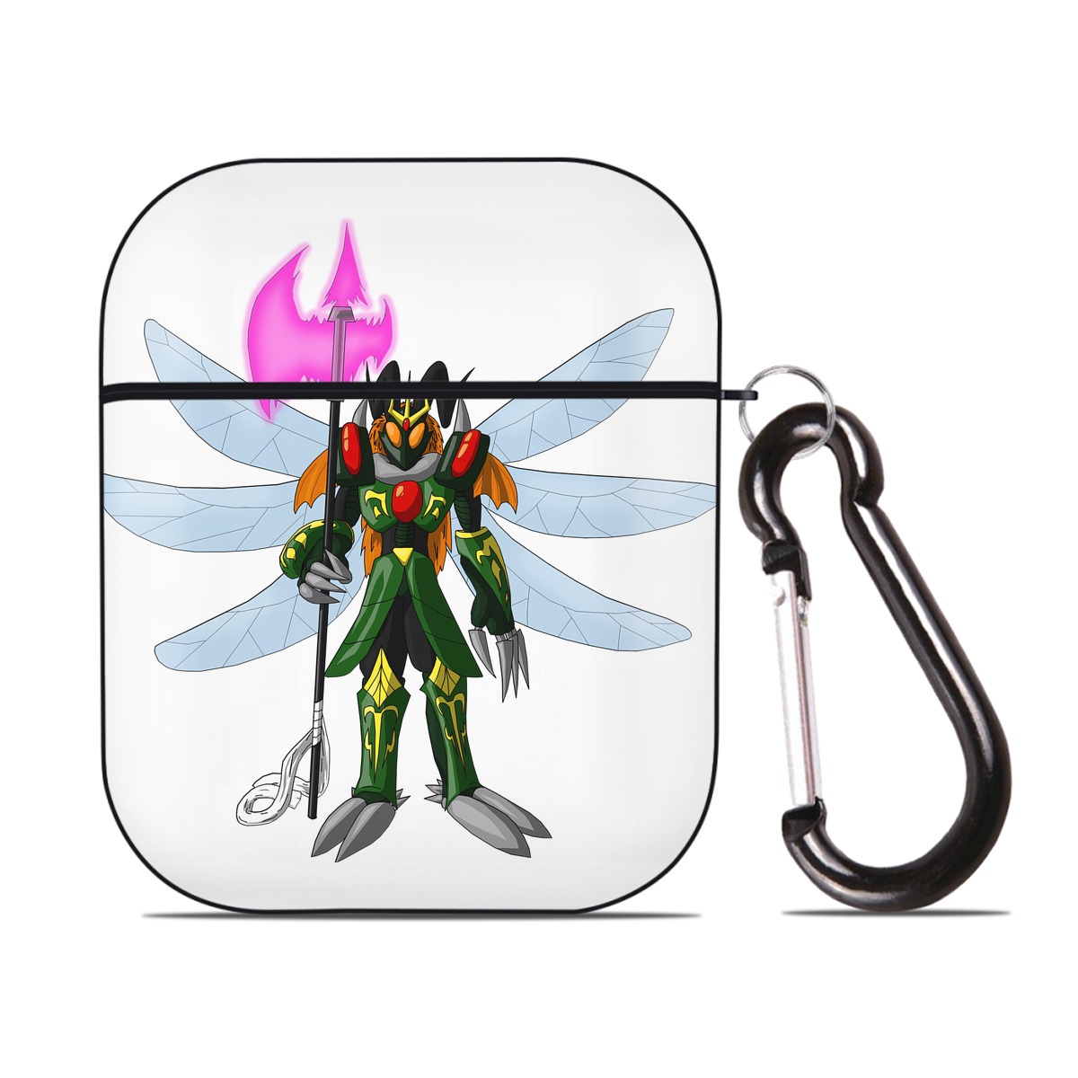 （画像用） Digimon デジタルモンスター/デジモン AirPods 第2世代保護ケース ハードシェル ブラック 耐衝撃・防指紋・カラビナ付き