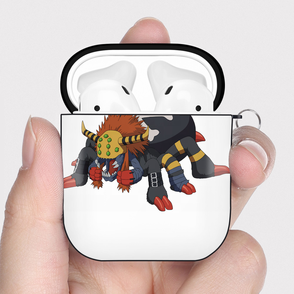 （画像用） Digimon デジタルモンスター/デジモン AirPods 第2世代保護ケース ハードシェル ブラック 耐衝撃・防指紋・カラビナ付き