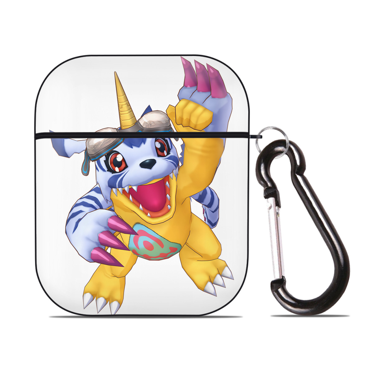 （画像用） Digimon デジタルモンスター/デジモン AirPods 第2世代保護ケース ハードシェル ブラック 耐衝撃・防指紋・カラビナ付き