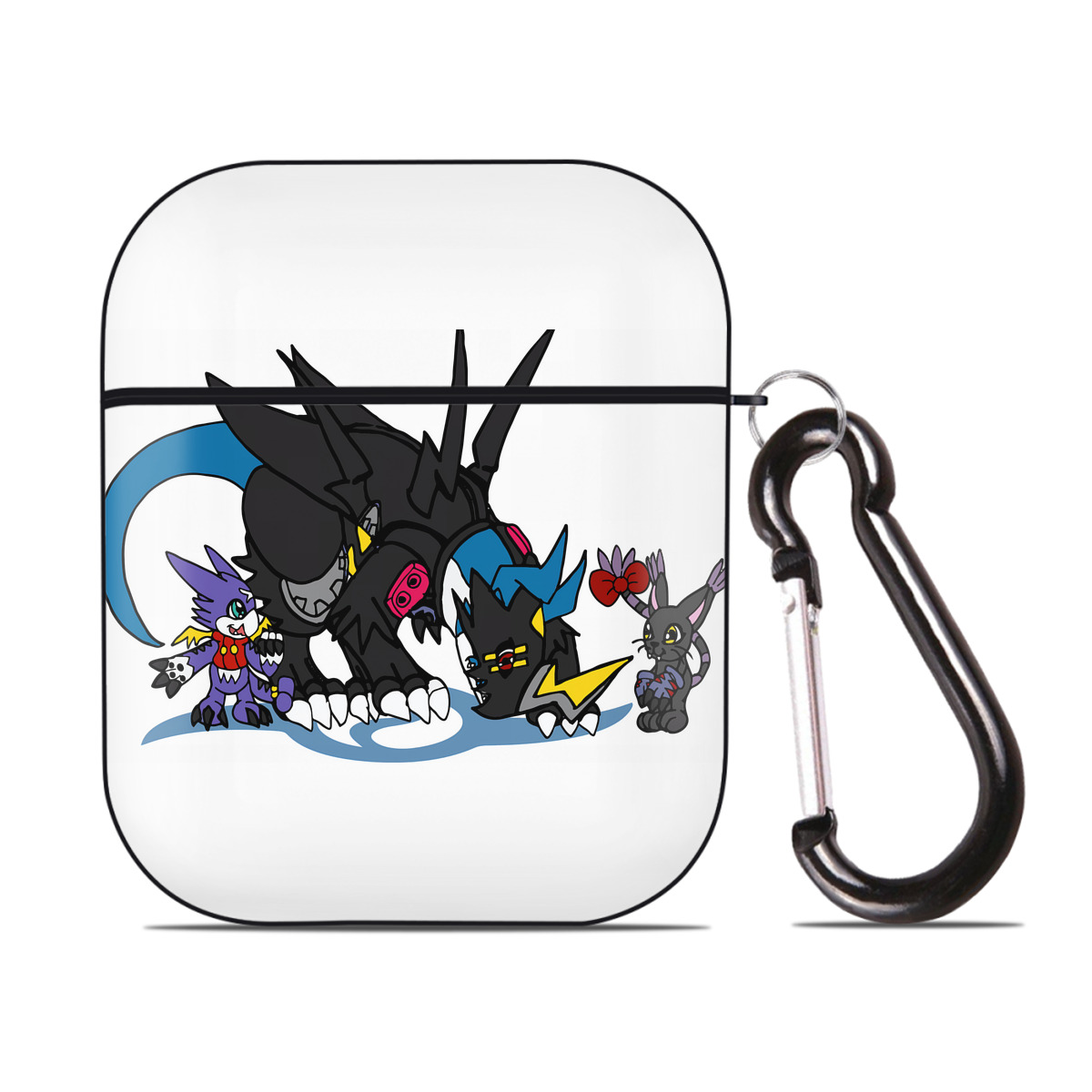 （画像用） Digimon デジタルモンスター/デジモン AirPods 第2世代保護ケース ハードシェル ブラック 耐衝撃・防指紋・カラビナ付き