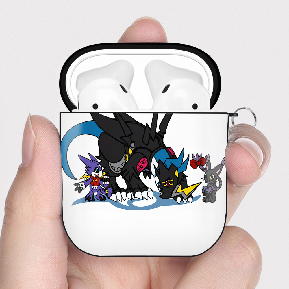 （画像用） Digimon デジタルモンスター/デジモン AirPods 第2世代保護ケース ハードシェル ブラック 耐衝撃・防指紋・カラビナ付き