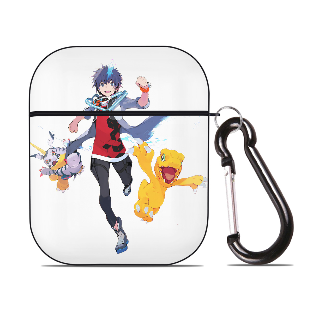 （画像用） Digimon デジタルモンスター/デジモン AirPods 第2世代保護ケース ハードシェル ブラック 耐衝撃・防指紋・カラビナ付き