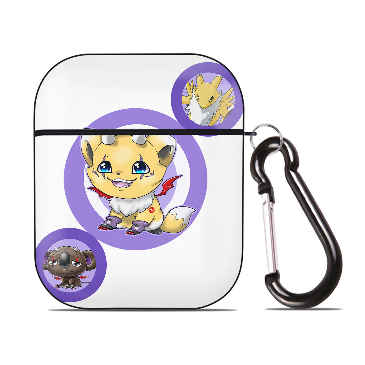 （画像用） Digimon デジタルモンスター/デジモン AirPods 第2世代保護ケース ハードシェル ブラック 耐衝撃・防指紋・カラビナ付き