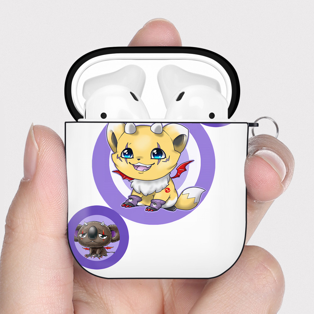 （画像用） Digimon デジタルモンスター/デジモン AirPods 第2世代保護ケース ハードシェル ブラック 耐衝撃・防指紋・カラビナ付き