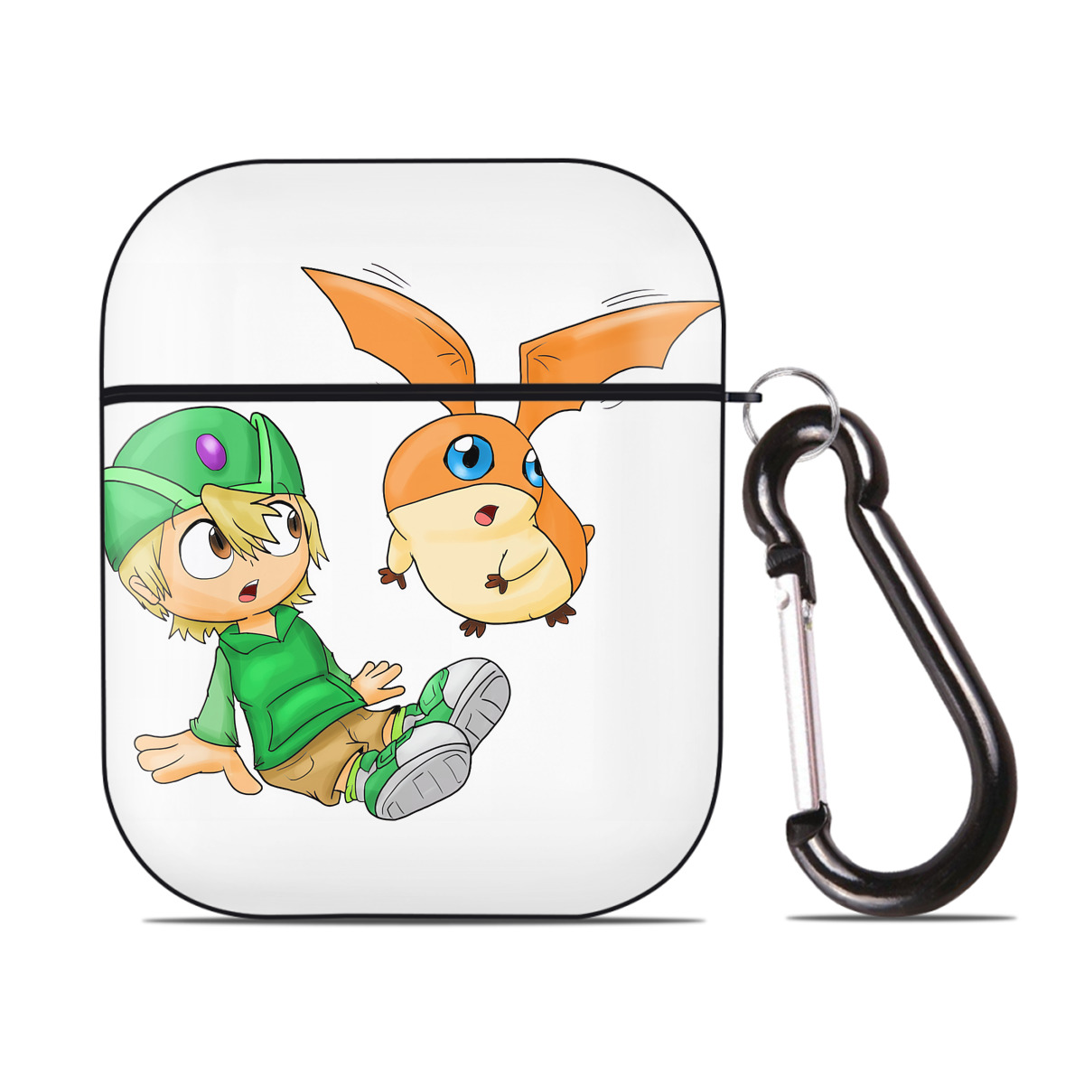 （画像用） Digimon デジタルモンスター/デジモン AirPods 第2世代保護ケース ハードシェル ブラック 耐衝撃・防指紋・カラビナ付き