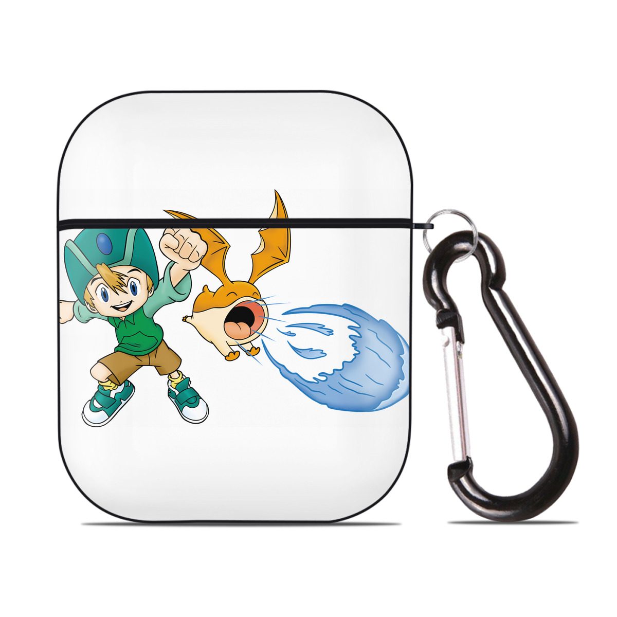 （画像用） Digimon デジタルモンスター/デジモン AirPods 第2世代保護ケース ハードシェル ブラック 耐衝撃・防指紋・カラビナ付き