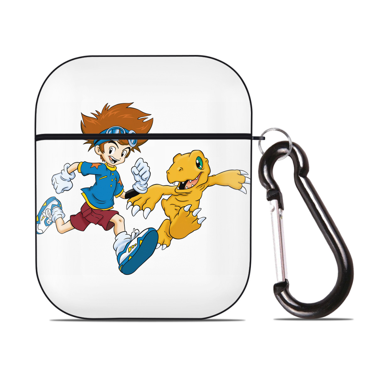 （画像用） Digimon デジタルモンスター/デジモン AirPods 第2世代保護ケース ハードシェル ブラック 耐衝撃・防指紋・カラビナ付き