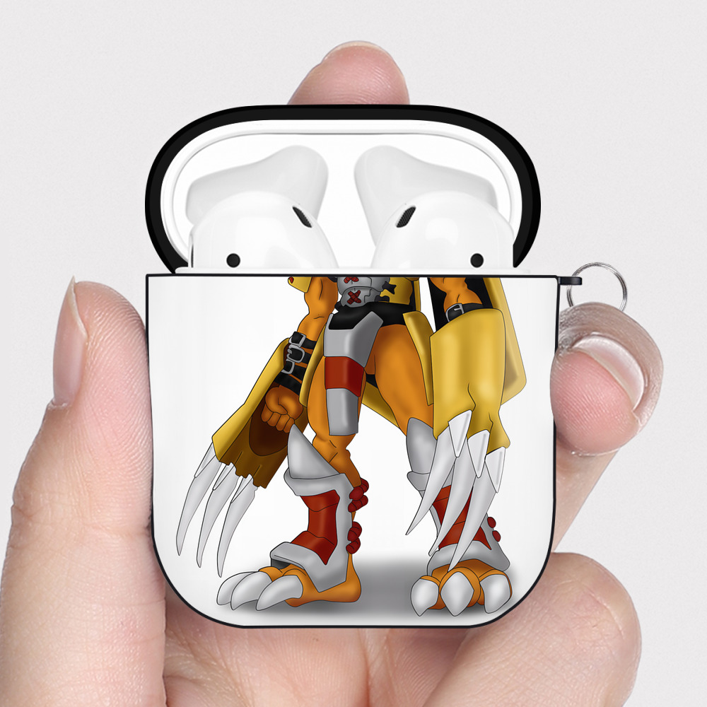 （画像用） Digimon デジタルモンスター/デジモン AirPods 第2世代保護ケース ハードシェル ブラック 耐衝撃・防指紋・カラビナ付き