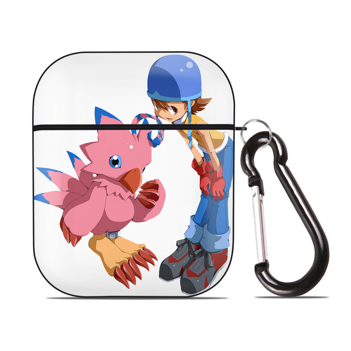 （画像用） Digimon デジタルモンスター/デジモン AirPods 第2世代保護ケース ハードシェル ブラック 耐衝撃・防指紋・カラビナ付き