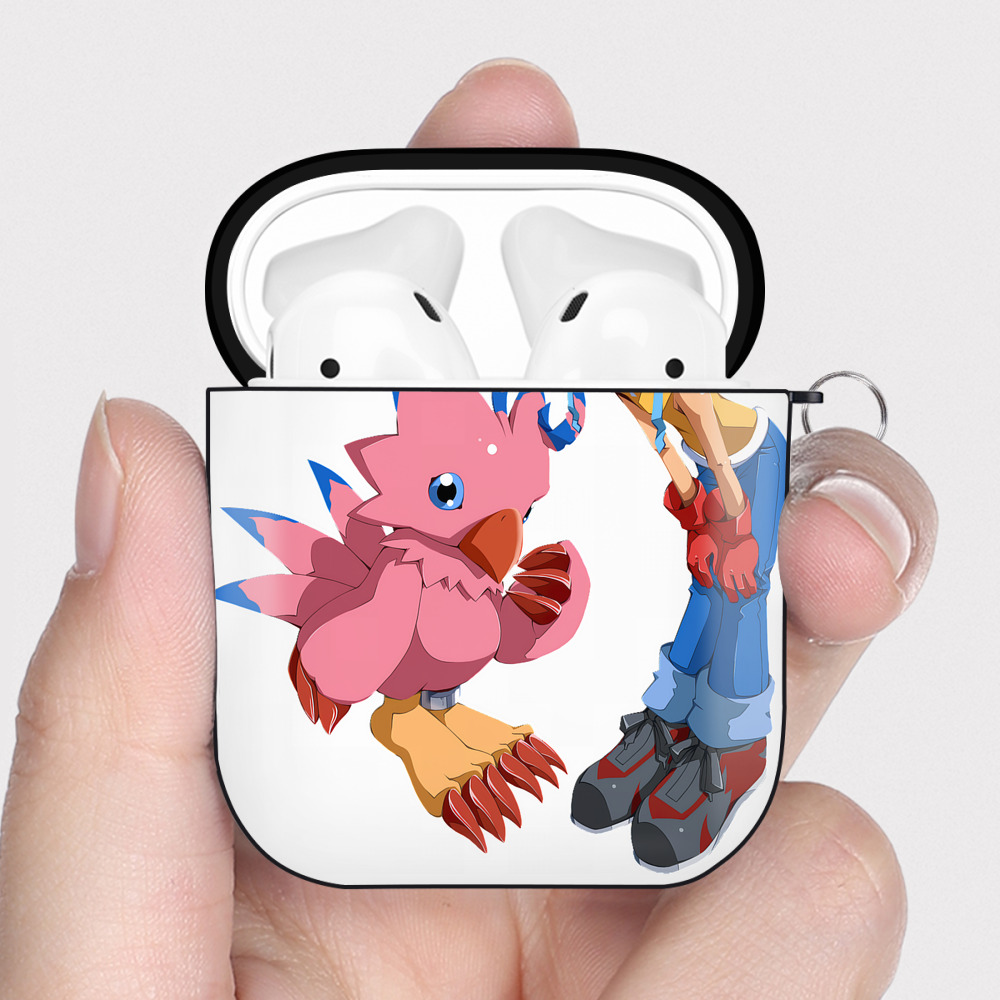 （画像用） Digimon デジタルモンスター/デジモン AirPods 第2世代保護ケース ハードシェル ブラック 耐衝撃・防指紋・カラビナ付き