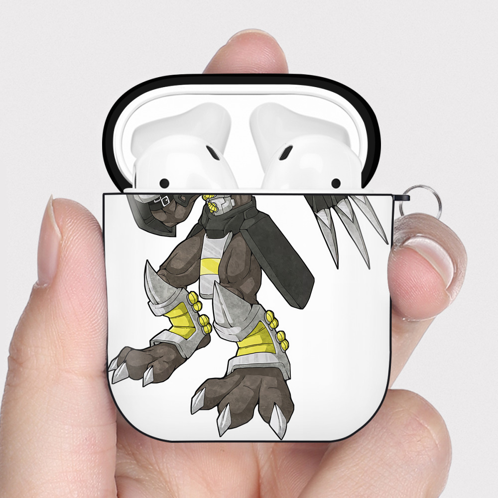 （画像用） Digimon デジタルモンスター/デジモン AirPods 第2世代保護ケース ハードシェル ブラック 耐衝撃・防指紋・カラビナ付き