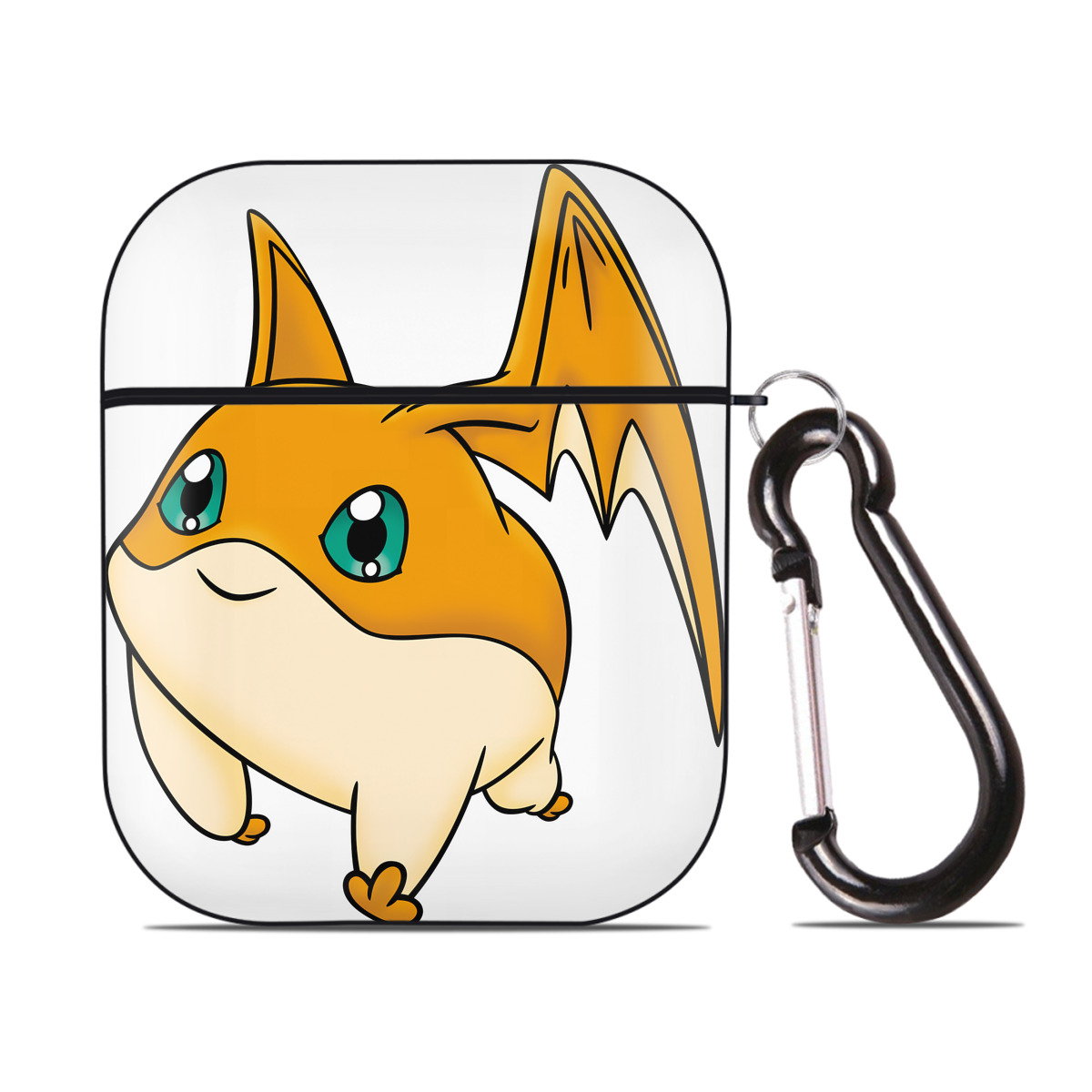 （画像用） Digimon デジタルモンスター/デジモン AirPods 第2世代保護ケース ハードシェル ブラック 耐衝撃・防指紋・カラビナ付き