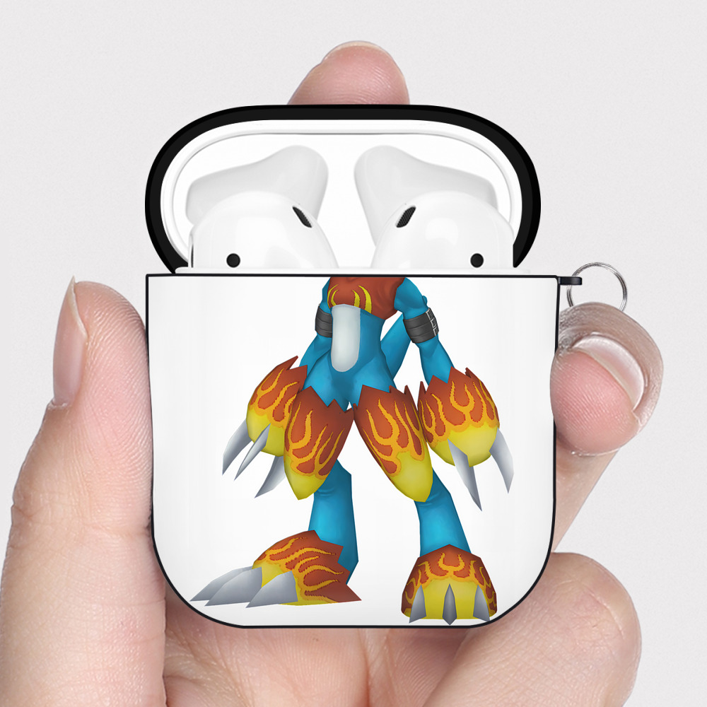 （画像用） Digimon デジタルモンスター/デジモン AirPods 第2世代保護ケース ハードシェル ブラック 耐衝撃・防指紋・カラビナ付き