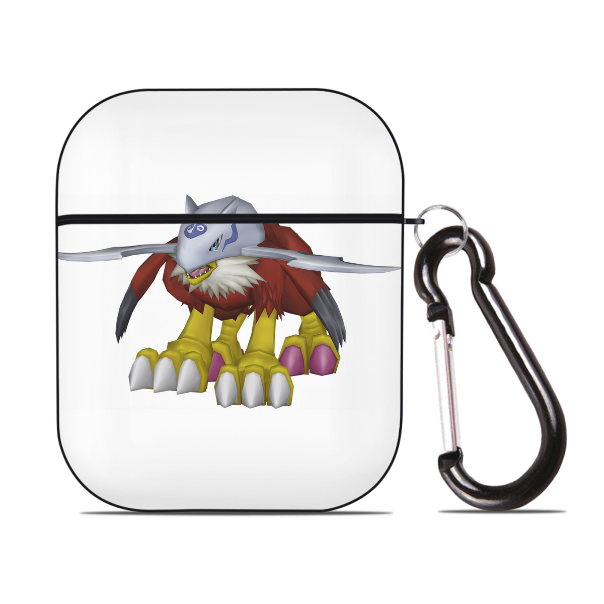 （画像用） Digimon デジタルモンスター/デジモン AirPods 第2世代保護ケース ハードシェル ブラック 耐衝撃・防指紋・カラビナ付き