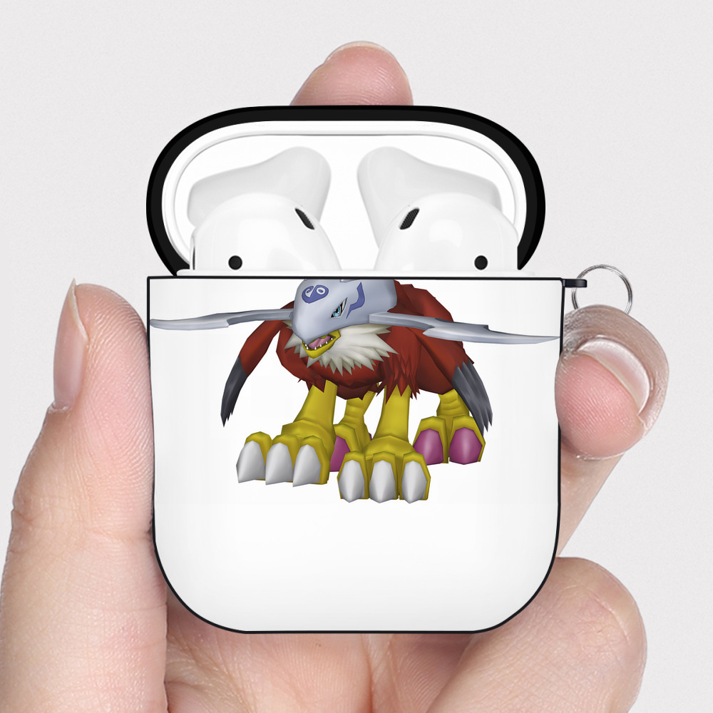 （画像用） Digimon デジタルモンスター/デジモン AirPods 第2世代保護ケース ハードシェル ブラック 耐衝撃・防指紋・カラビナ付き