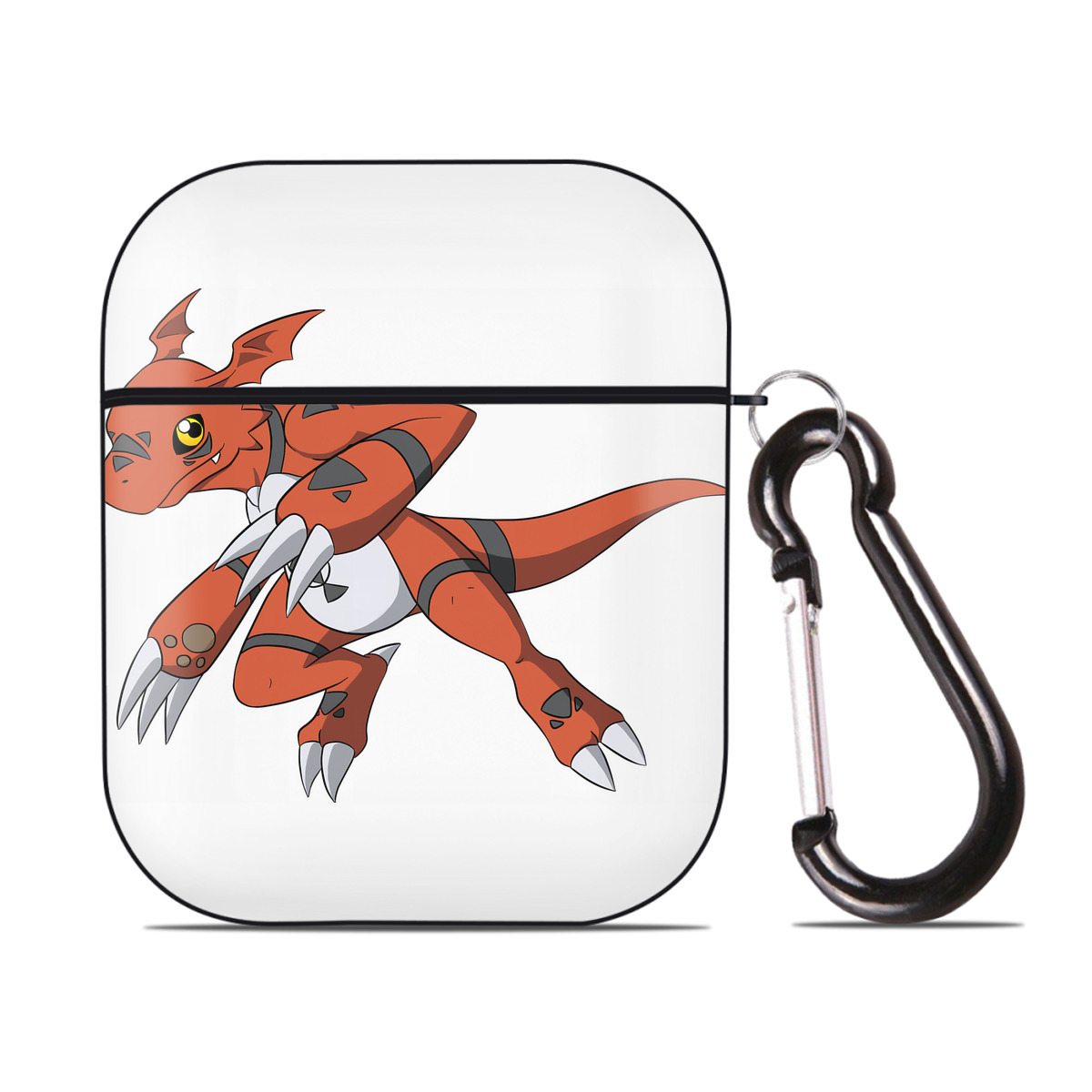 （画像用） Digimon デジタルモンスター/デジモン AirPods 第2世代保護ケース ハードシェル ブラック 耐衝撃・防指紋・カラビナ付き